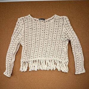 Zara Cream Crochet Fringe Top
